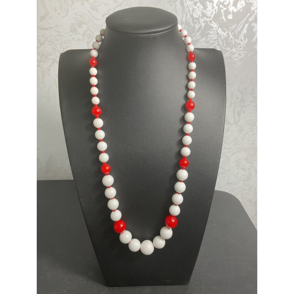 Vintage Retro MCM Playful Round Red White Beaded Statement Necklace